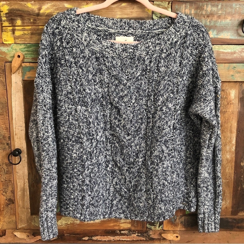 Vintage Hollister Chunky Cable Knit Fishermans Sweater Sz L Y2K 90s Gray Black